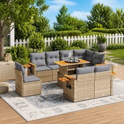 Transform Your Patio with This 9 Piece Beige Sofa Set