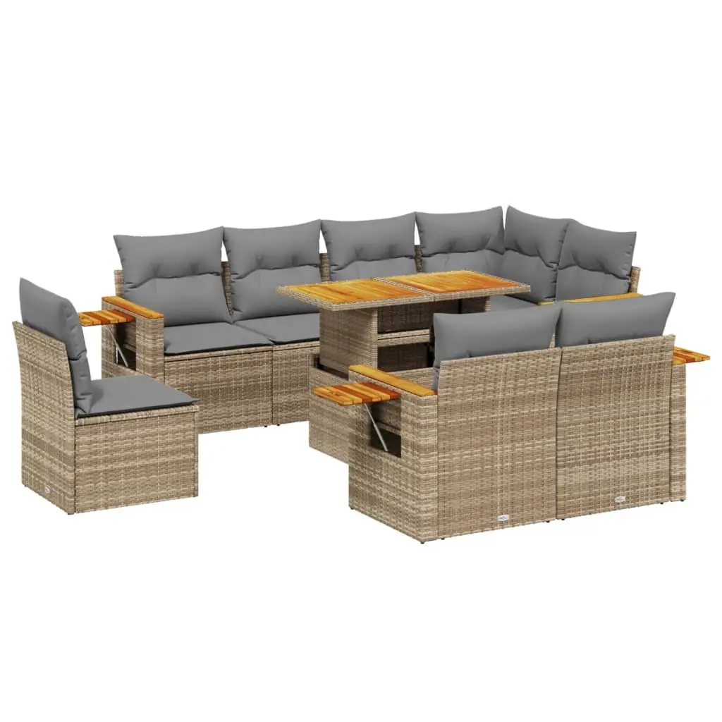 9 Piece Garden Sofa Set Beige Modular Outdoor Furniture with Cushions and Adjustable Table