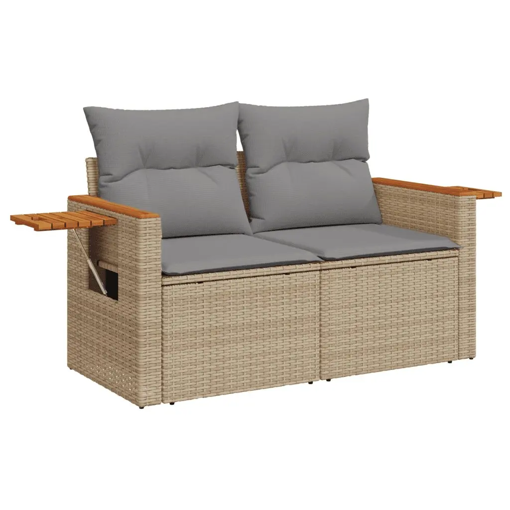9 Piece Garden Sofa Set Beige Modular Outdoor Furniture with Cushions and Adjustable Table