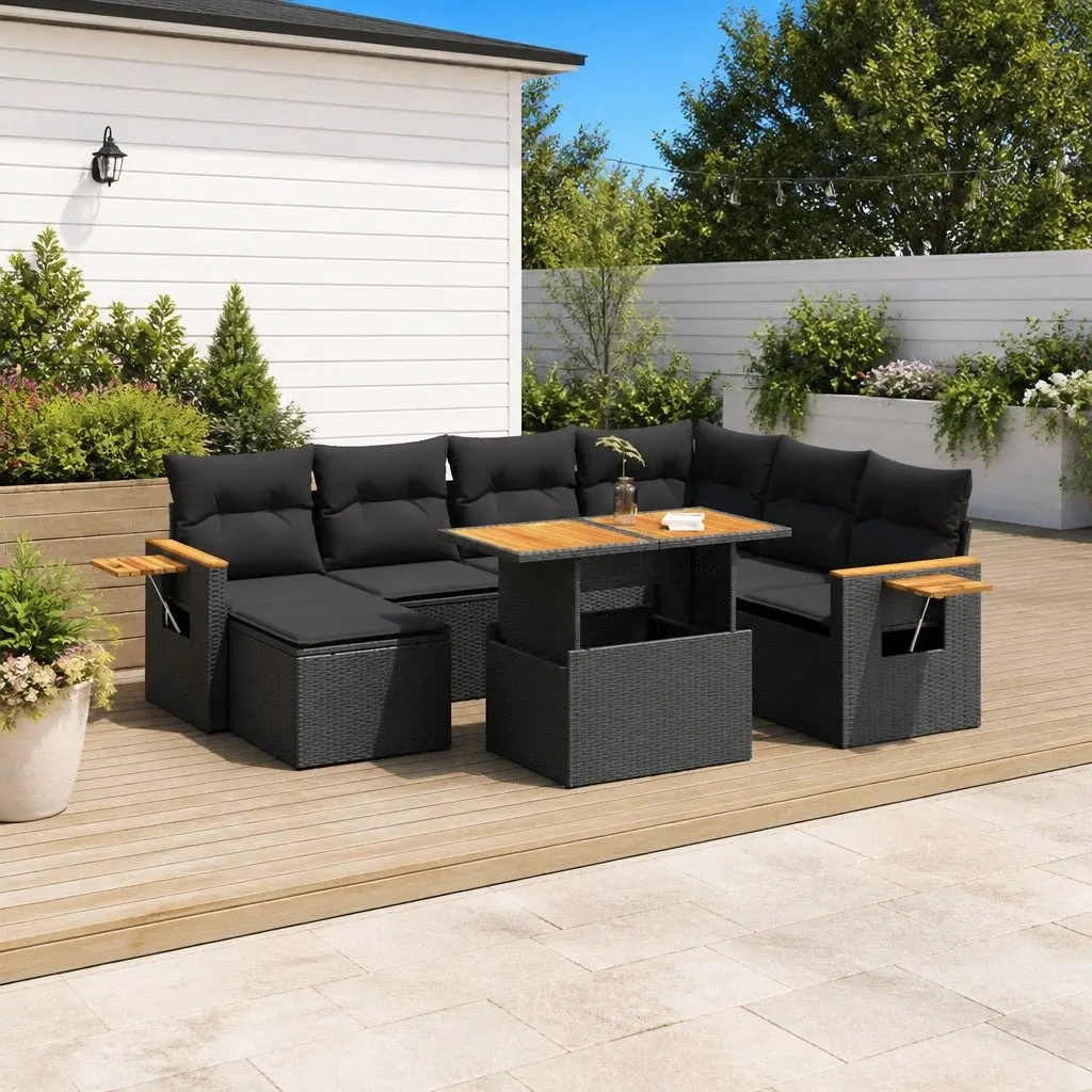 Garden Sofa Set 8 Piece Outdoor Furniture Black Poly Rattan Modular Patio Lounge