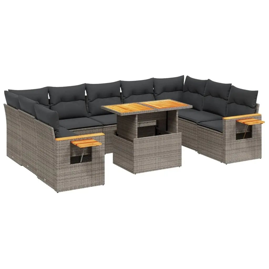 Garden Sofa Set 10 Piece Grey Modular Outdoor Furniture with Adjustable Tabletop and Removable Cushions