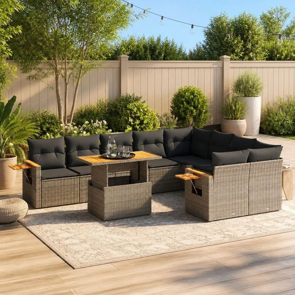 Garden Sofa Set 10 Piece Modular Outdoor Furniture Grey Rattan with Cushions