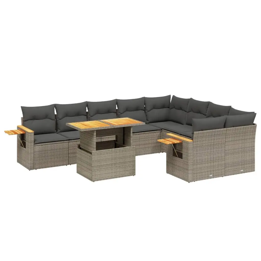 Garden Sofa Set 10 Piece Modular Outdoor Furniture Grey Rattan with Cushions