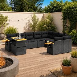 10 Piece Garden Sofa Set Outdoor Patio Furniture Black PE Rattan Modular with