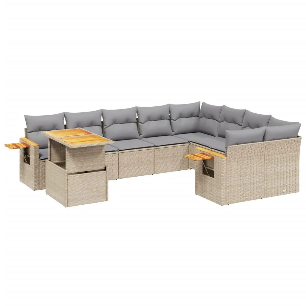Garden Sofa Set 10 Piece Modular Outdoor Furniture Beige PE Rattan Adjustable Table