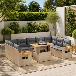 Outdoor Garden Sofa Set 11 Piece Patio Furniture with Cushions Beige Rattan
