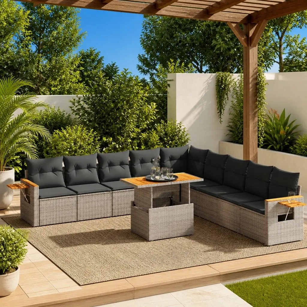 Garden Sofa Set 11 Piece Grey Poly Rattan Modular Outdoor Furniture