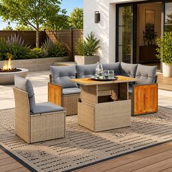 Garden Sofa Set 6 Piece Outdoor Furniture Patio Beige Poly Rattan Modular