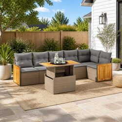 Comfortable 7 Piece Garden Sofa Set with Cushions in Beige