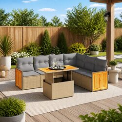 7 Piece Modular Patio Sofa Set in Beige with Cushions