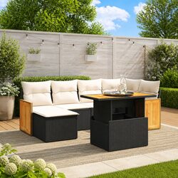 7 Piece Black Poly Rattan Garden Sofa Set for Outdoor Spaces
