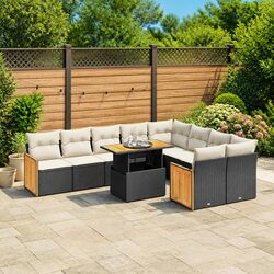 Garden Sofa Set 10 Piece Outdoor Furniture Patio Sectional Black Poly Rattan