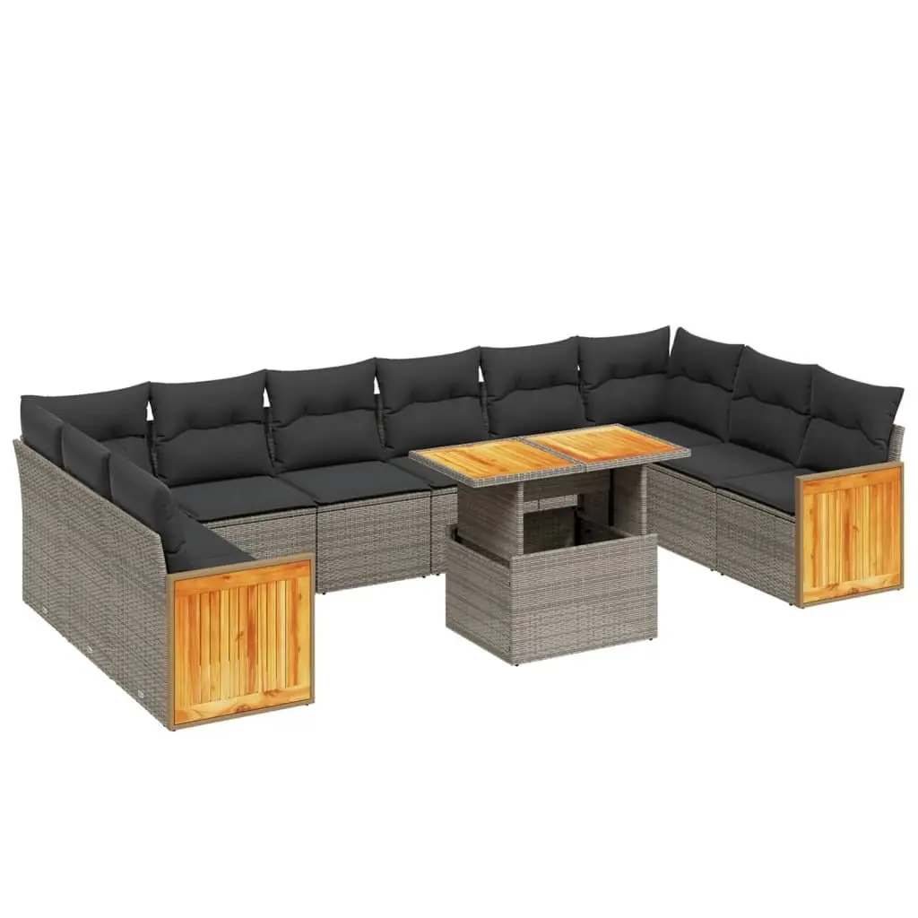 Garden Sofa Set 11 Piece Grey Poly Rattan Modular Outdoor Furniture