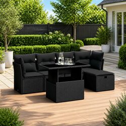 6 Piece Black Garden Sofa Set for Outdoor Relaxation
