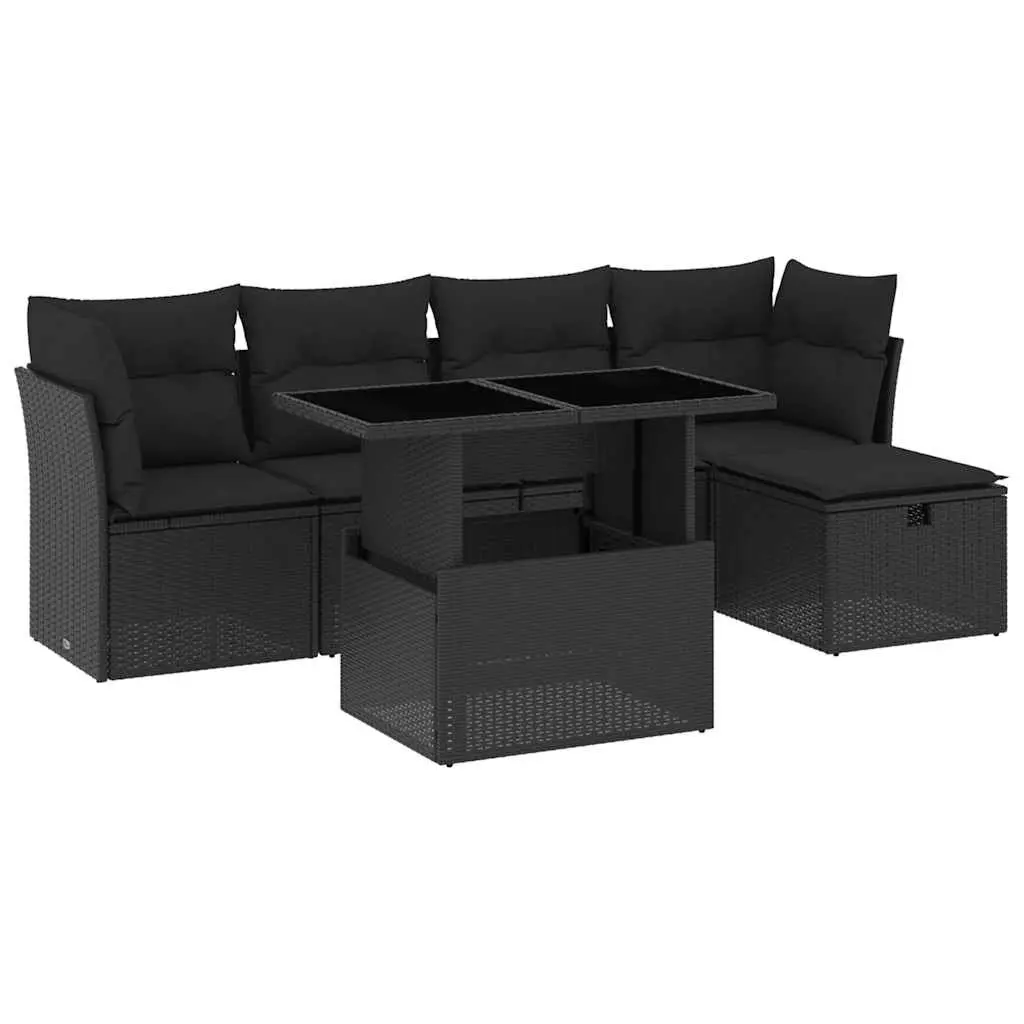 6 Piece Outdoor Garden Sofa Set Patio Furniture with Removable Cushions Black