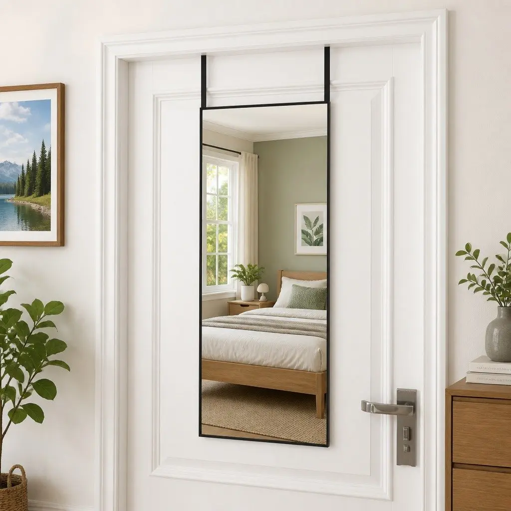Door Mirror 40x100cm Black Wall Mounted Aluminum Frame