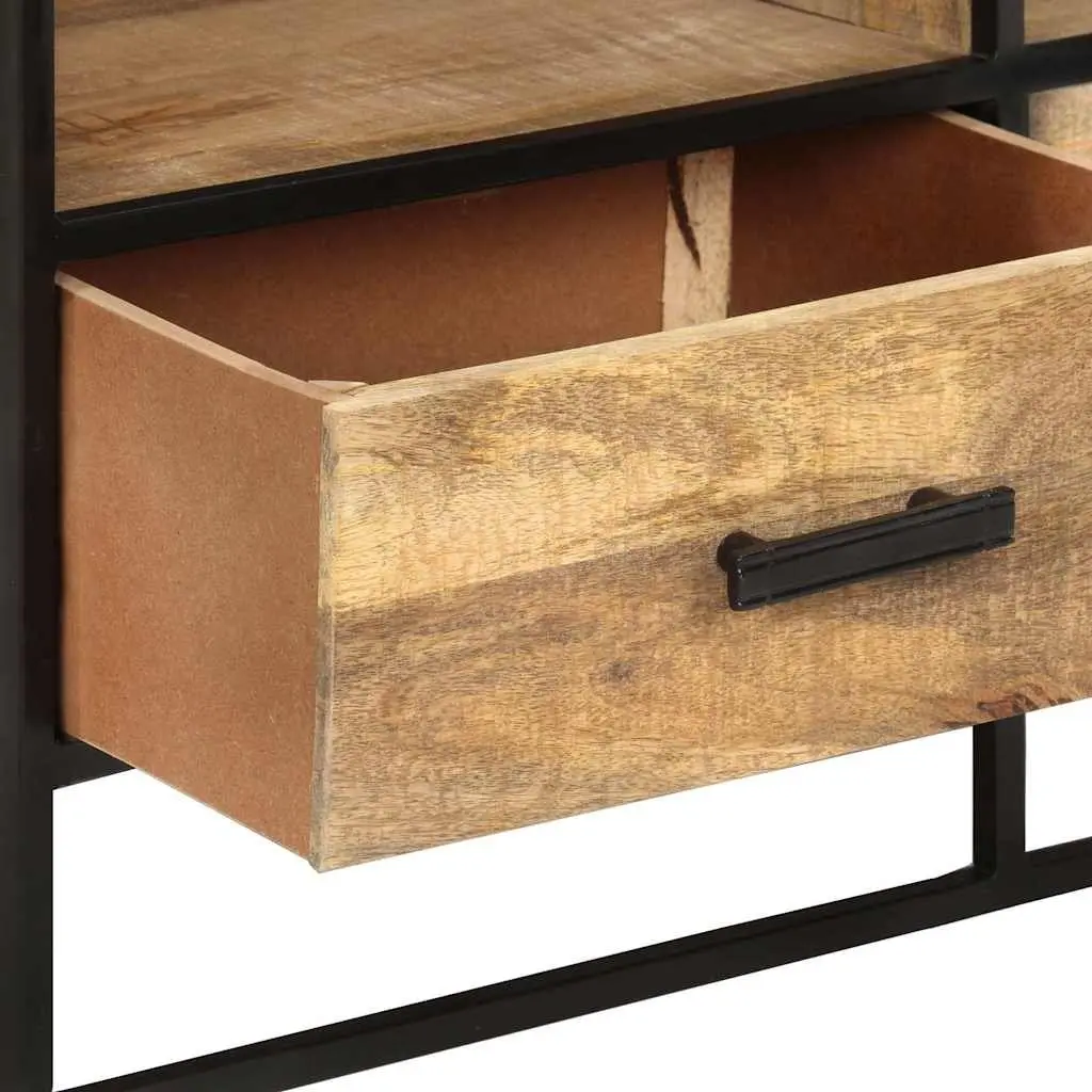 TV Cabinet 110x30x45 cm Brown Solid Rough Mango Wood with 3 Drawers and 3 Shelves
