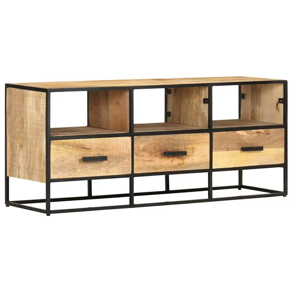TV Cabinet 110x30x45 cm Brown Solid Rough Mango Wood with 3 Drawers and 3 Shelves