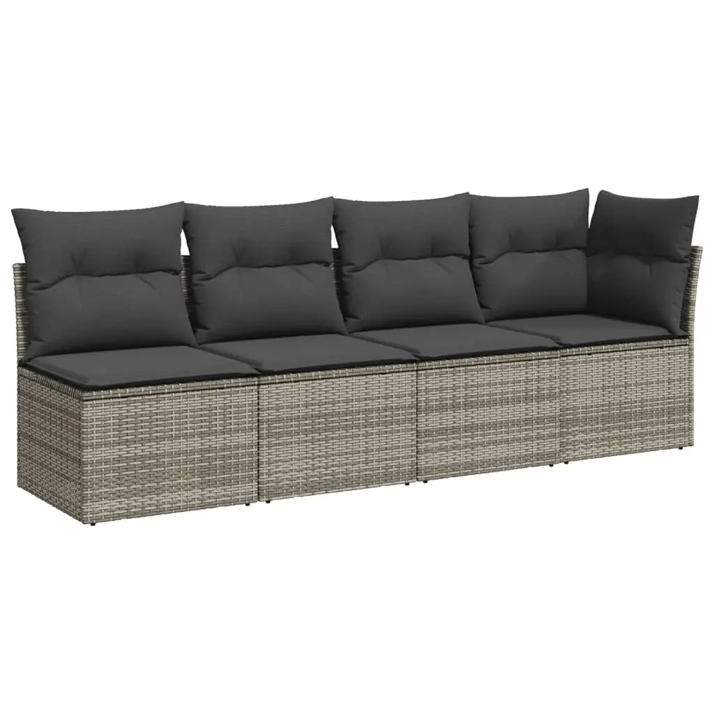 Garden Sofa Set 8 Piece Modular Outdoor Furniture Grey PE Rattan with Adjustable Tempered Glass Tabletop