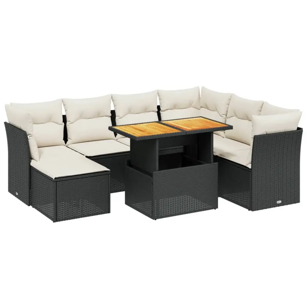 Garden Sofa Set 8 Piece Outdoor Furniture Patio Black Poly Rattan Modular