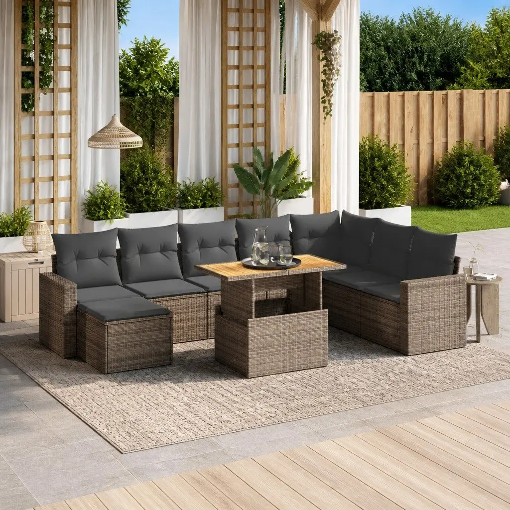 Garden Sofa Set 9 Piece Modular Outdoor Furniture Grey Poly Rattan with Cushions