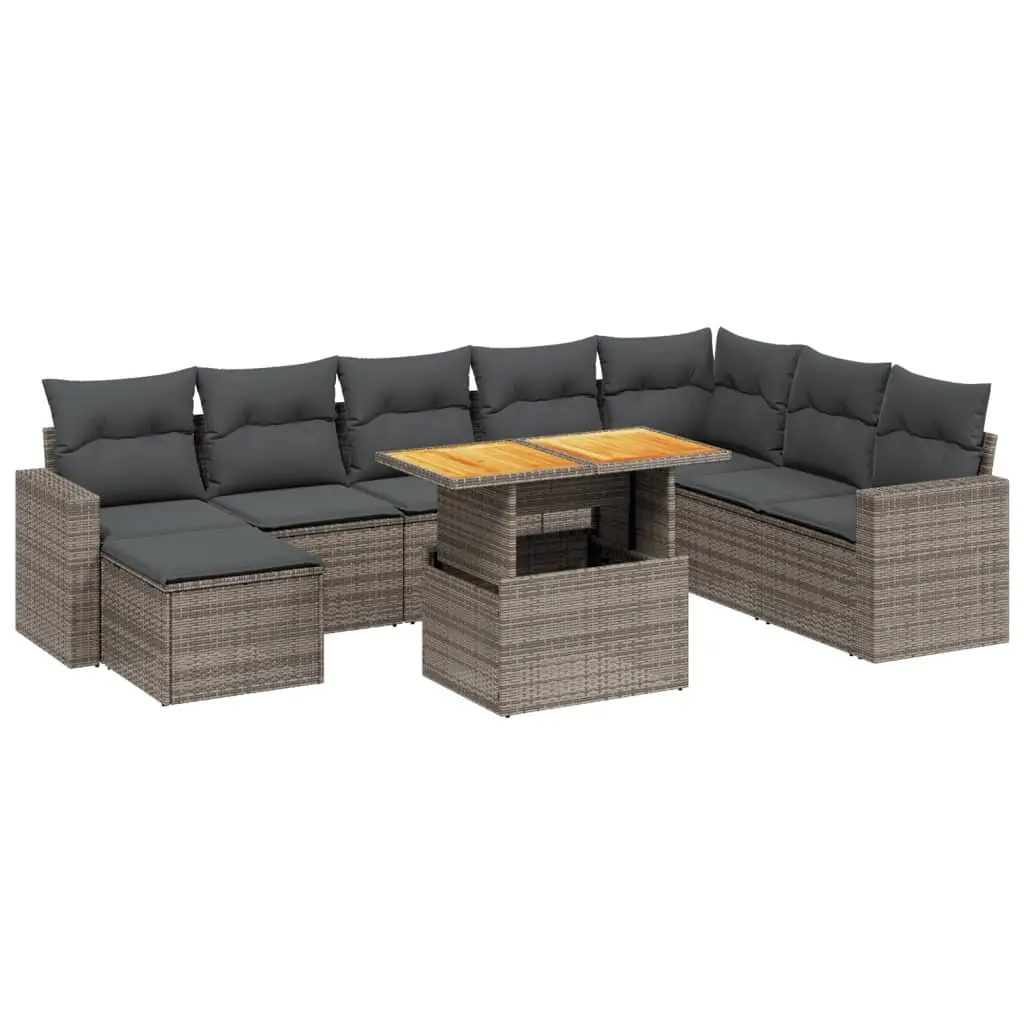 Garden Sofa Set 9 Piece Modular Outdoor Furniture Grey Poly Rattan with Cushions