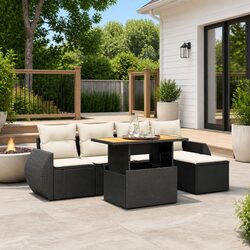 Garden Sofa Set 6 Piece Outdoor Furniture Black Poly Rattan Modular Patio