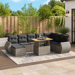 Garden Sofa Set 9 Piece Outdoor Furniture Patio Lounge Grey Poly Rattan Modular
