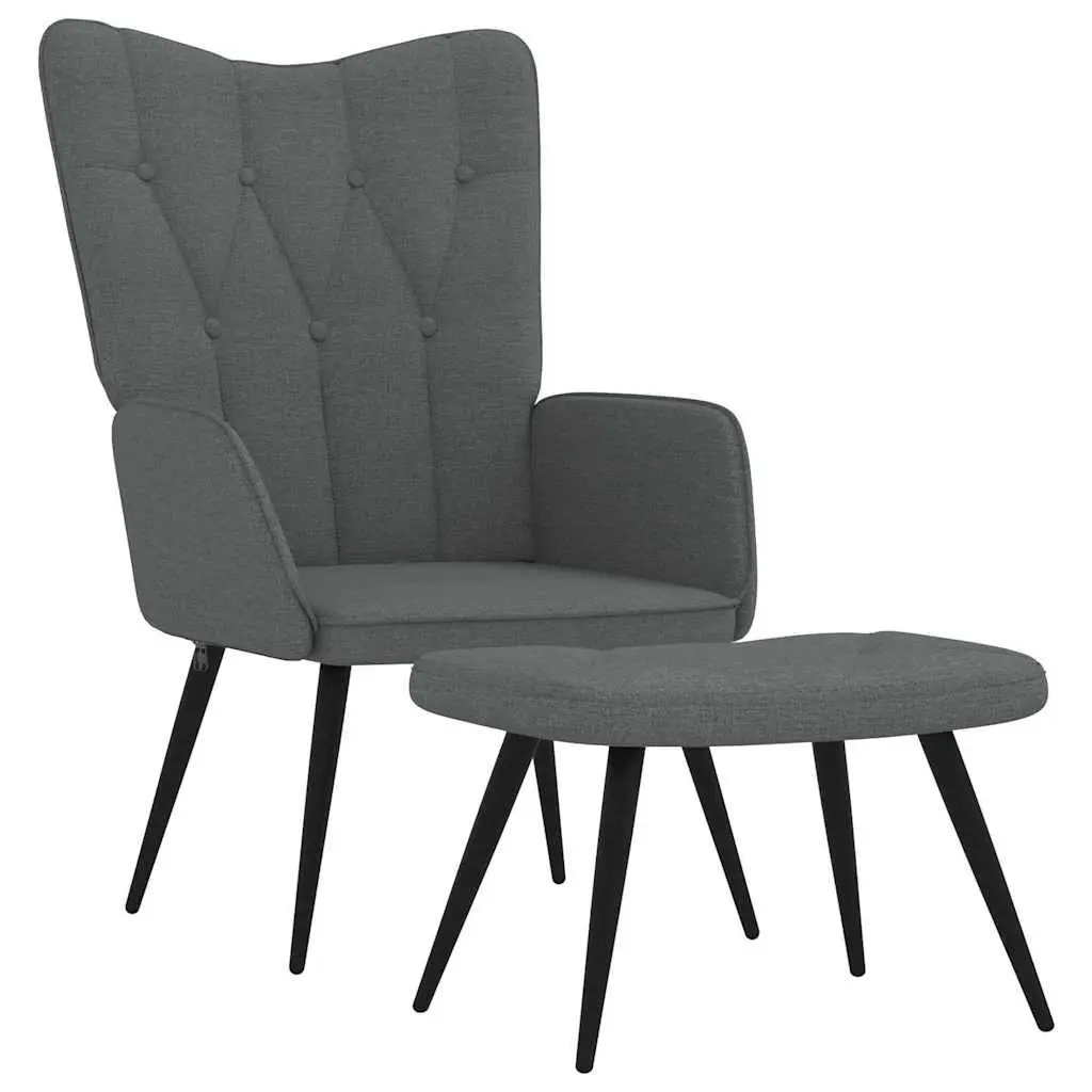 Relaxing Armchair with Stool Dark Grey Fabric Accent Chair Lounge Seat Home