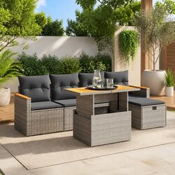 6-Piece Outdoor Garden Sofa Set in Grey for Relaxing