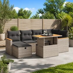Garden Sofa Set 7 Piece Outdoor Furniture Patio Lounge Grey Poly Rattan Modular