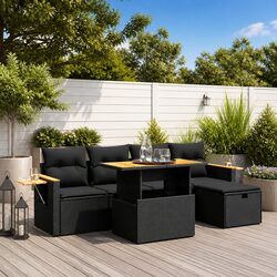 Garden Sofa Set 6 Piece Black Poly Rattan Outdoor Furniture Patio Modular