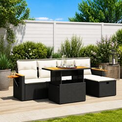 Modular 6-Piece Black Rattan Sofa Set for Outdoor Living