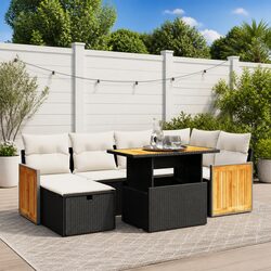 7 Piece Black Garden Lounge Set with Cushions