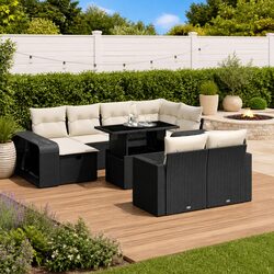Garden Sofa Set 11 Piece Outdoor Furniture Black Poly Rattan Patio Lounge
