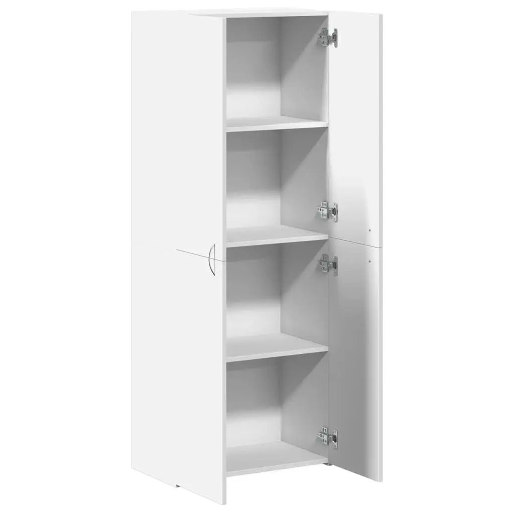 File Cabinet White 4 Compartment Engineered Wood Office Furniture Storage