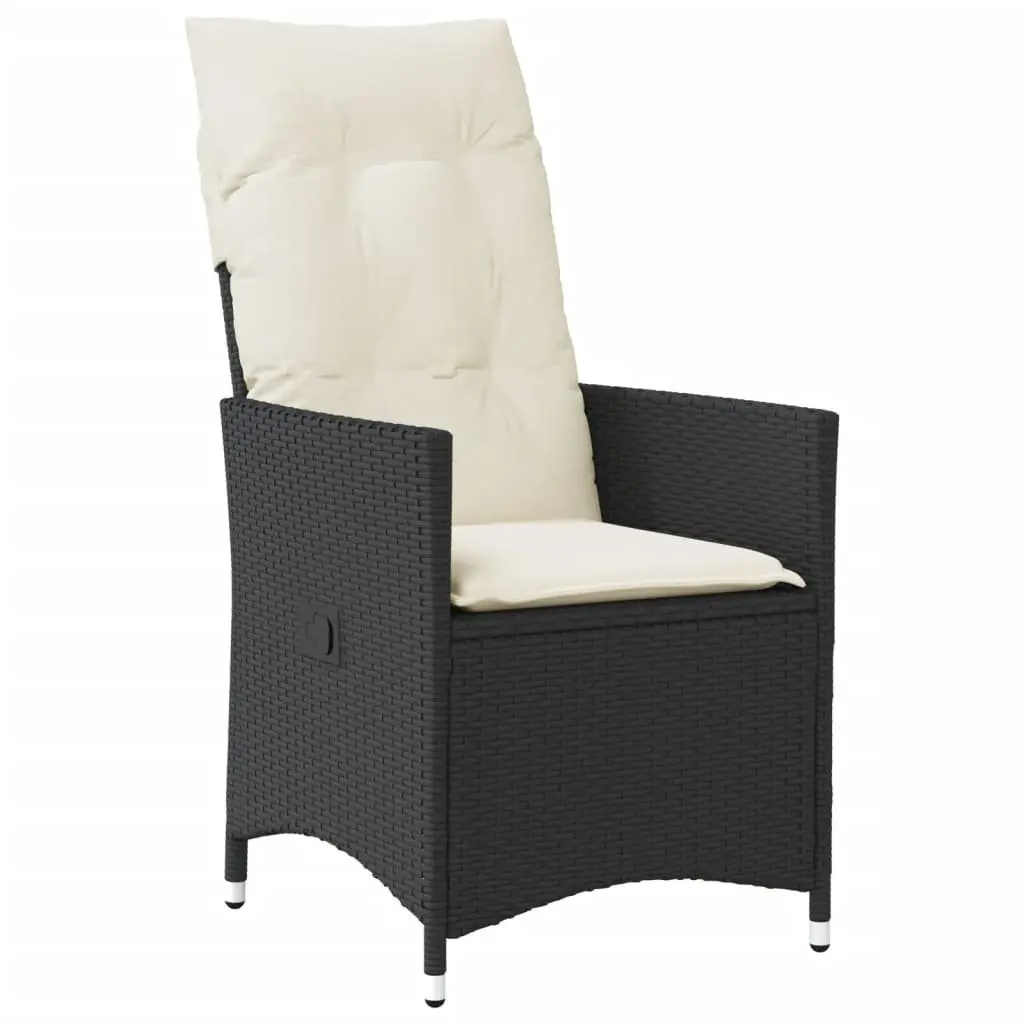 Outdoor Bistro Set 3 Piece Black Poly Rattan with Cushions and Tempered Glass Tabletop