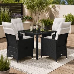 Outdoor Dining Set 5 Piece Black Poly Rattan Garden Furniture Patio Table Chairs