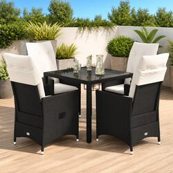 5 Piece Outdoor Dining Set Black Poly Rattan Garden Furniture Patio Table Chairs