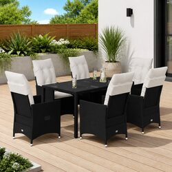 Outdoor Dining Set 7 Piece Garden Furniture Black Poly Rattan Patio Table Chairs