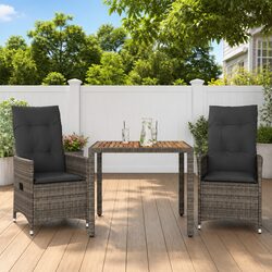 Outdoor Bistro Set 3 Piece Garden Furniture Rattan Chairs Table with Cushions