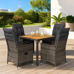 Garden Dining Set 5 Piece Outdoor Furniture Grey Poly Rattan Table Chairs