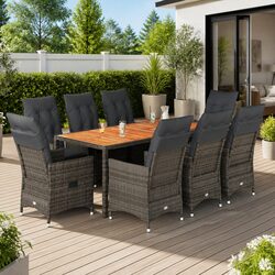 Stylish Outdoor 9 Piece Dining Set with Cushions in Grey