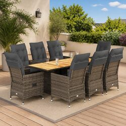 Outdoor 9 Piece Dining Set in Grey with Cushions