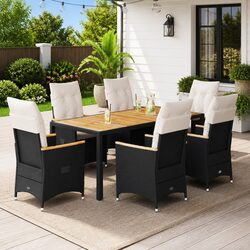 Garden Dining Set 7 Piece Outdoor Furniture Patio Rattan Chair Table Cushions