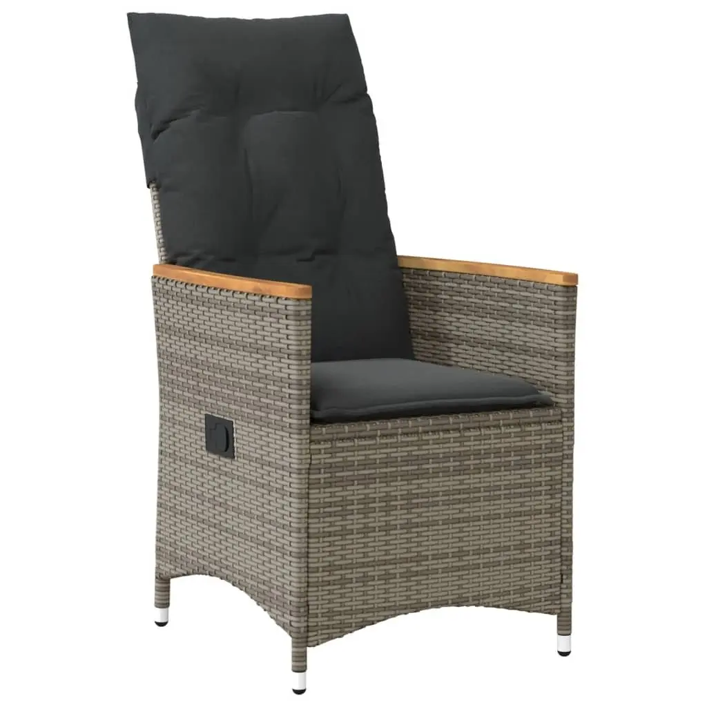 Garden Dining Set 5 Piece Outdoor Furniture Grey PE Rattan with Acacia Wood Table and Adjustable Backrest Chairs
