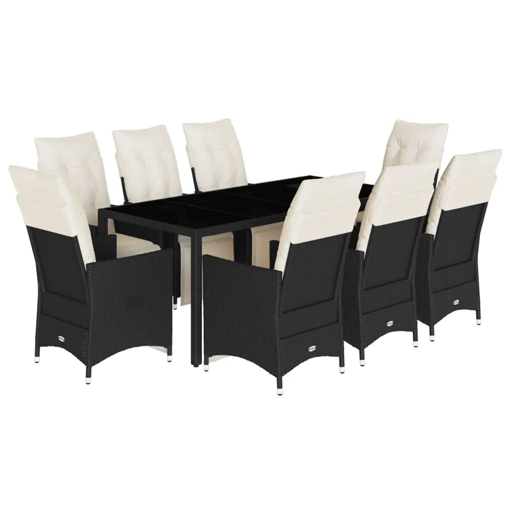 Outdoor Furniture Dining Set 9 Piece Rattan Table with Glass Top and Cushions