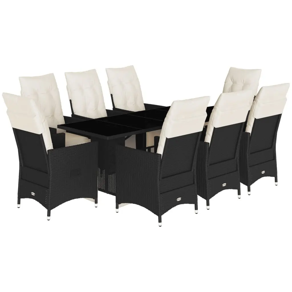 Outdoor Furniture Set 9 Piece Black PE Rattan Dining Chairs with Adjustable Backrest and Cushions