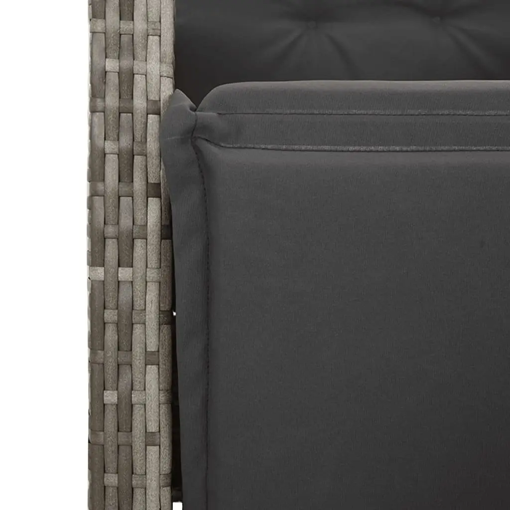 Bistro Set 5 Piece Outdoor Furniture Grey Poly Rattan with Cushions Adjustable Backrest and Footrest