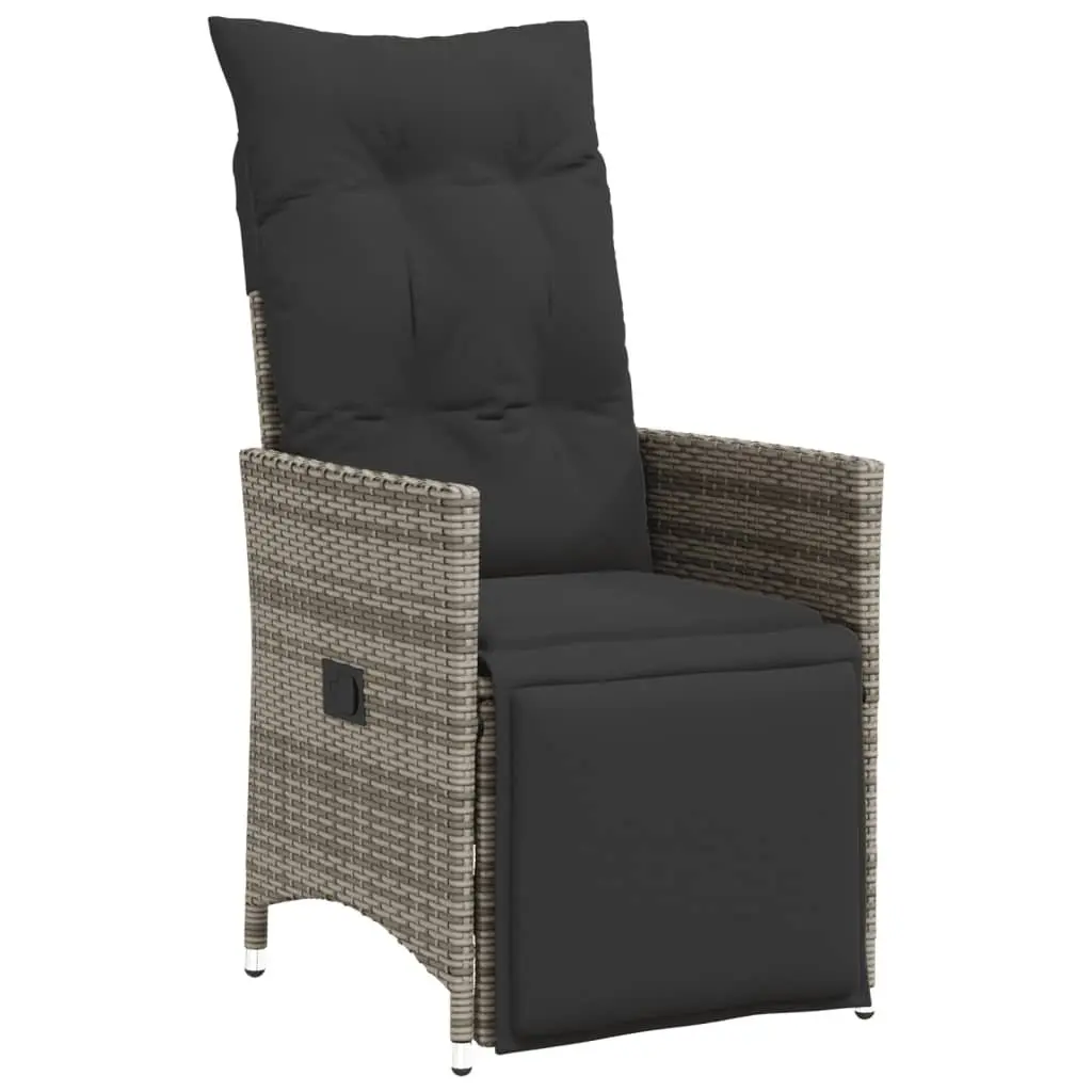 Outdoor Furniture Set 7 Piece Grey PE Rattan Includes Cushions Acacia Wood Table Top Adjustable Backrest
